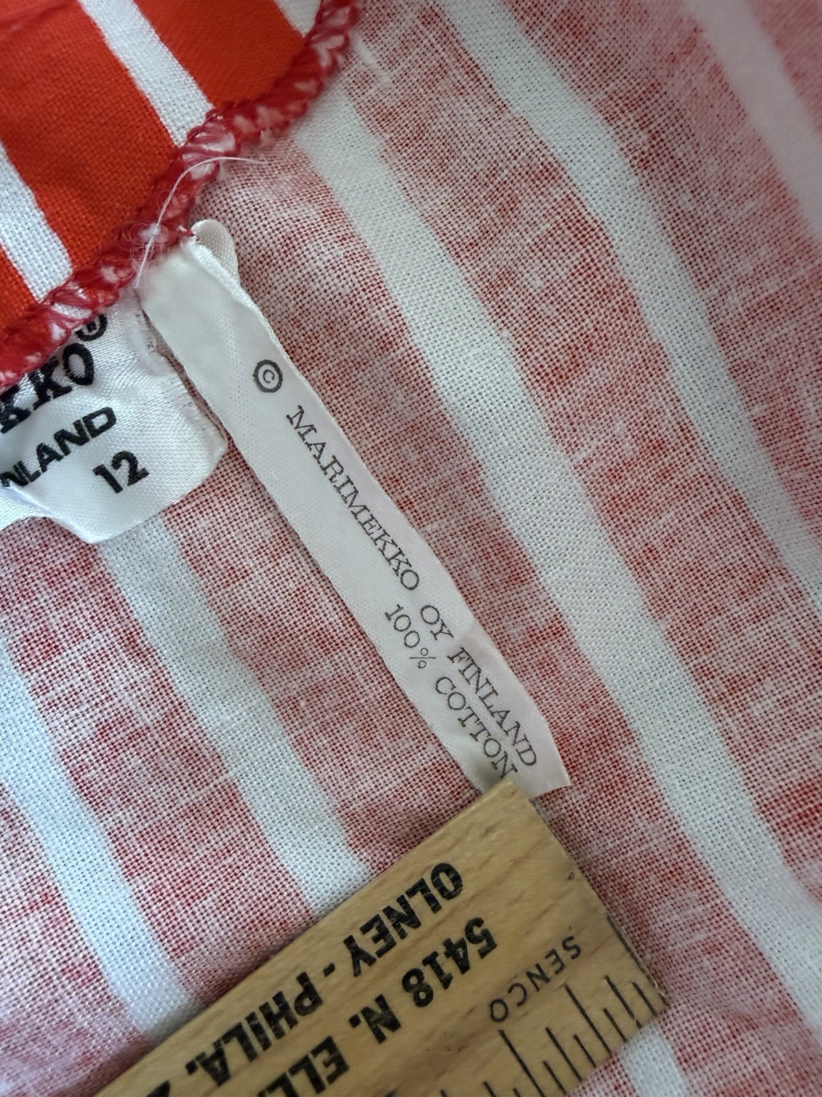 Vintage 1960s 1970s Marimekko Mariessu Red White Piccolo Stripe Apron Dress S