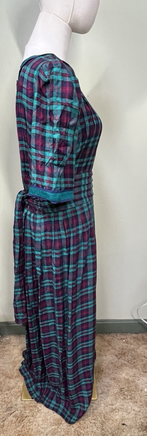 Vintage Sarah Elizabeth Womens Size 12 Pintuck Plaid Rayon Maxi Dress Milkmaid