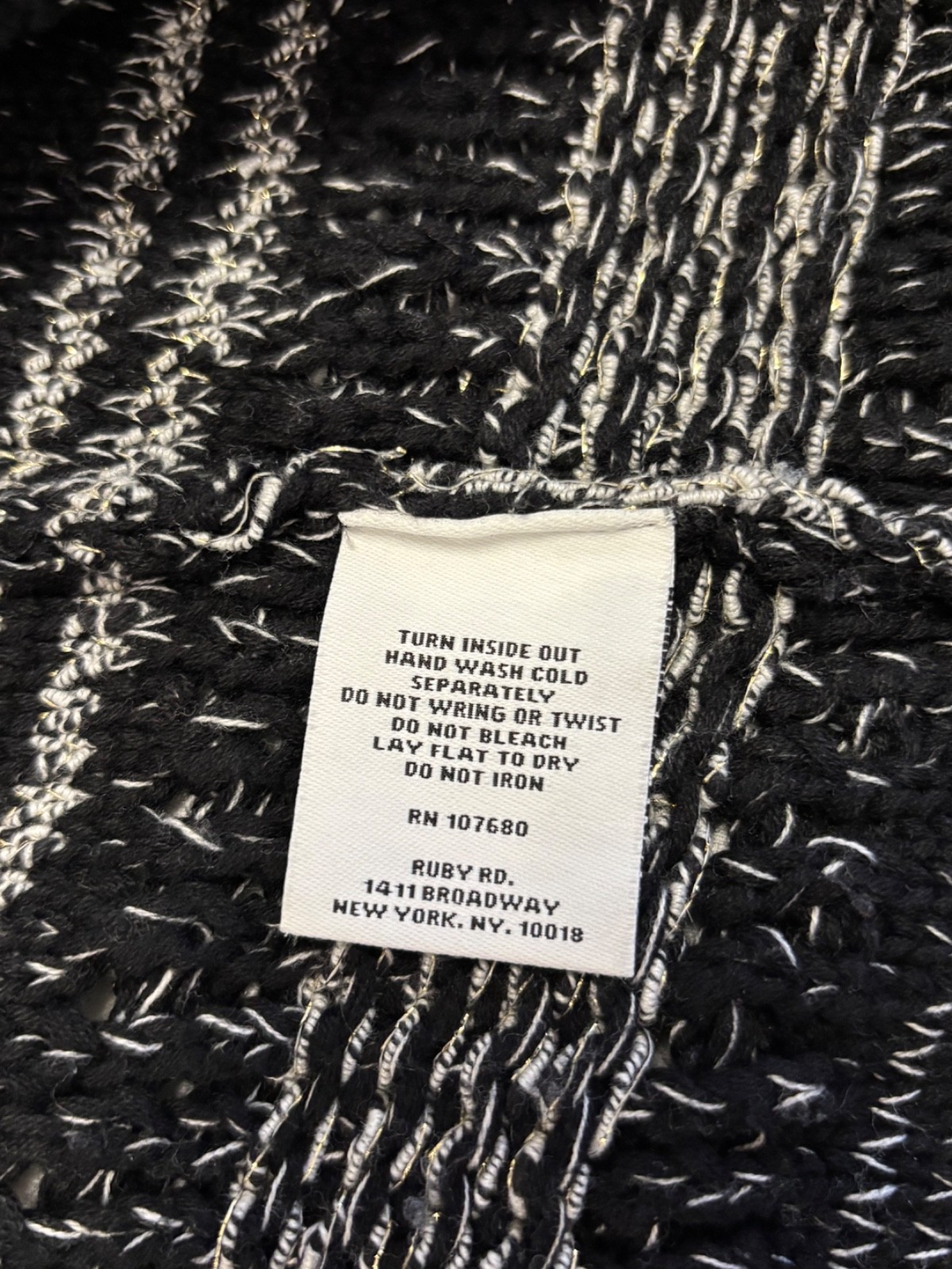Ruby Rd. Cardigan Jacket Open Front Black White Gold Accents Size M
