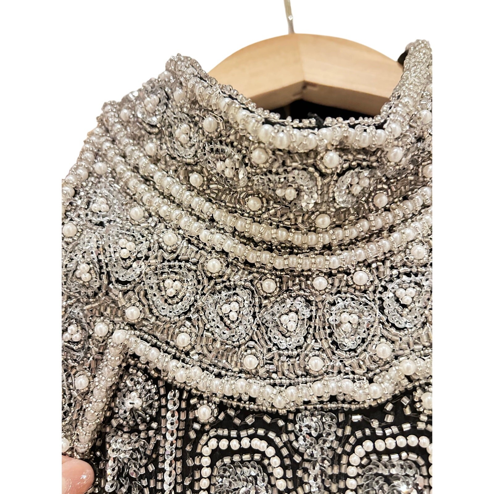 Vintage Lew Magram Beaded Gown Black Pearl Sequin Maxi Dress