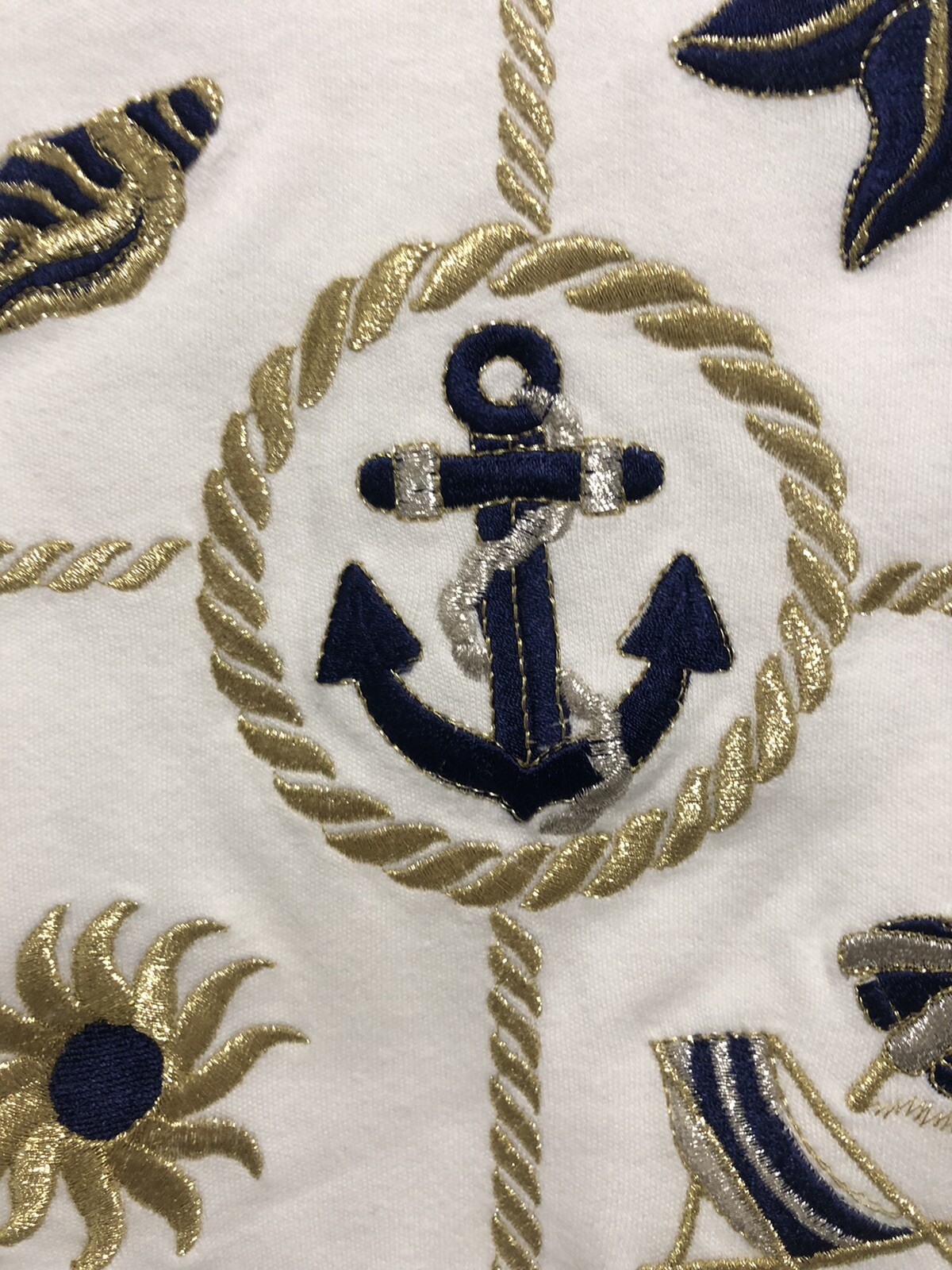 Vtg Molto Fino Womens Nautical Anchor Shell Gold Rope T-shirt Size M 100% Cotton
