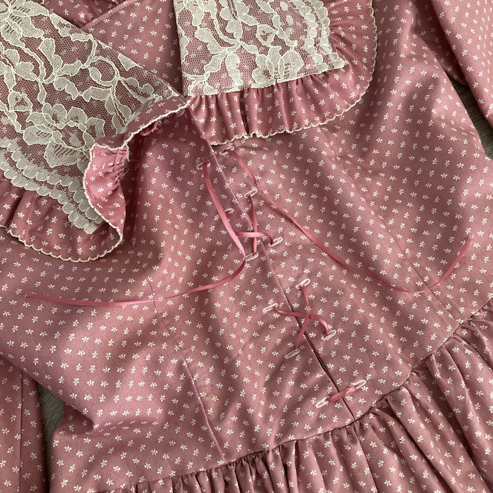 Vintage Hand Made For My Special Little Girl Prairie Dress Sz M Pink Floral Midi