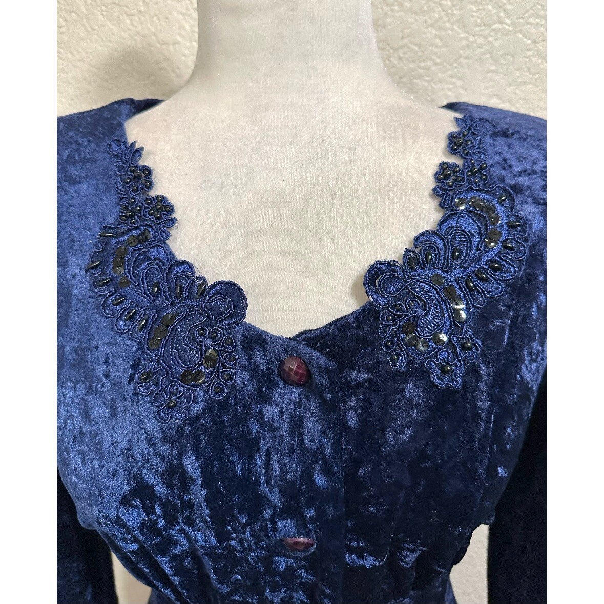 Molly Malloy Vintage 90s Petite Blue Velvet Midi Evening Dress Women’s 10P