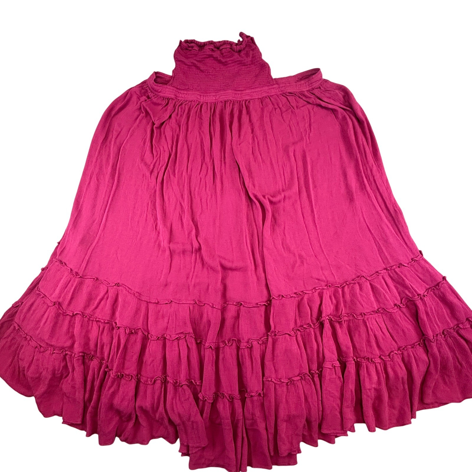 R Vivimos Maxi Skirt Womens XL Hot Pink Cotton Blend Boho Ruffle Tiered Smocked