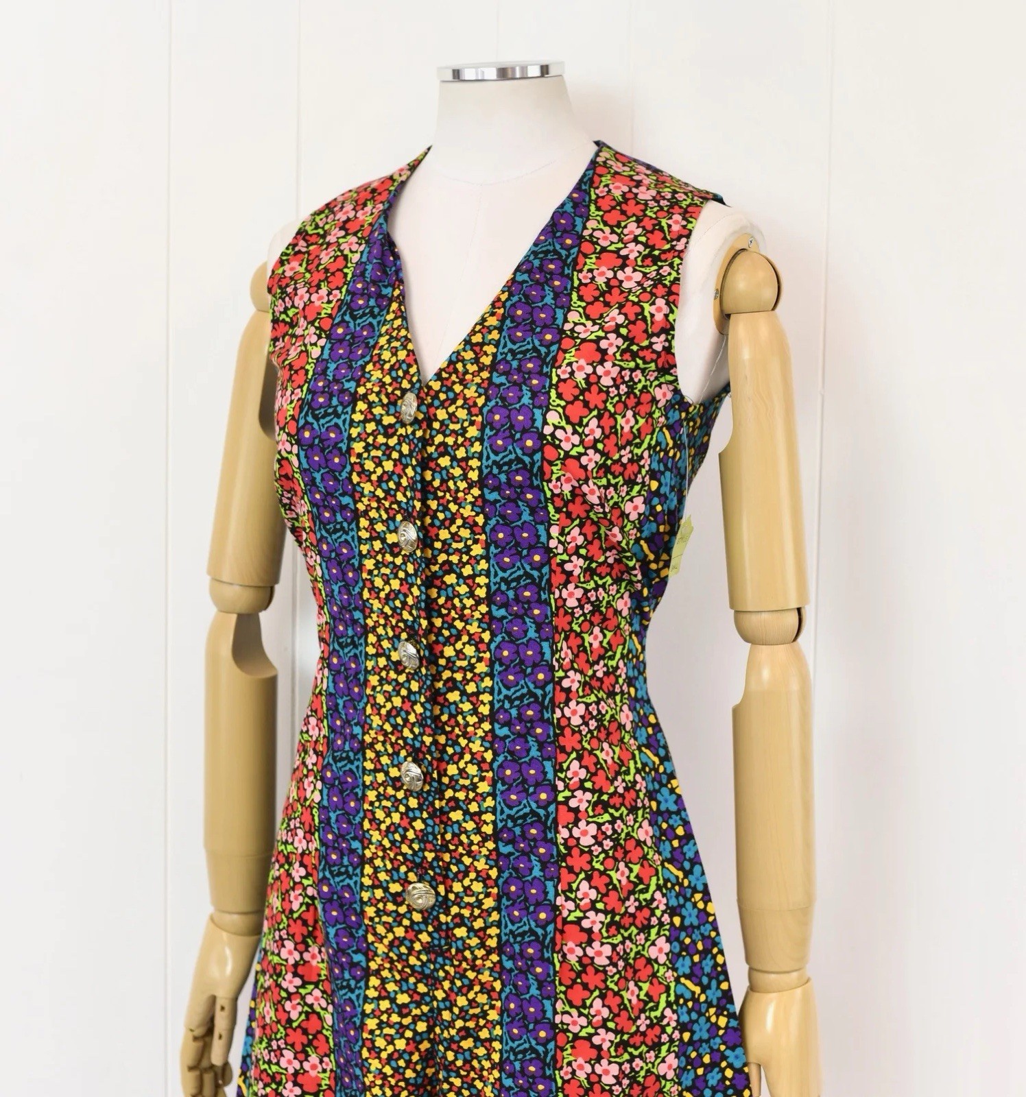 Vtg 80s Floral Colorful Cotton One Piece Romper Jumpsuit Deadstock with Tag