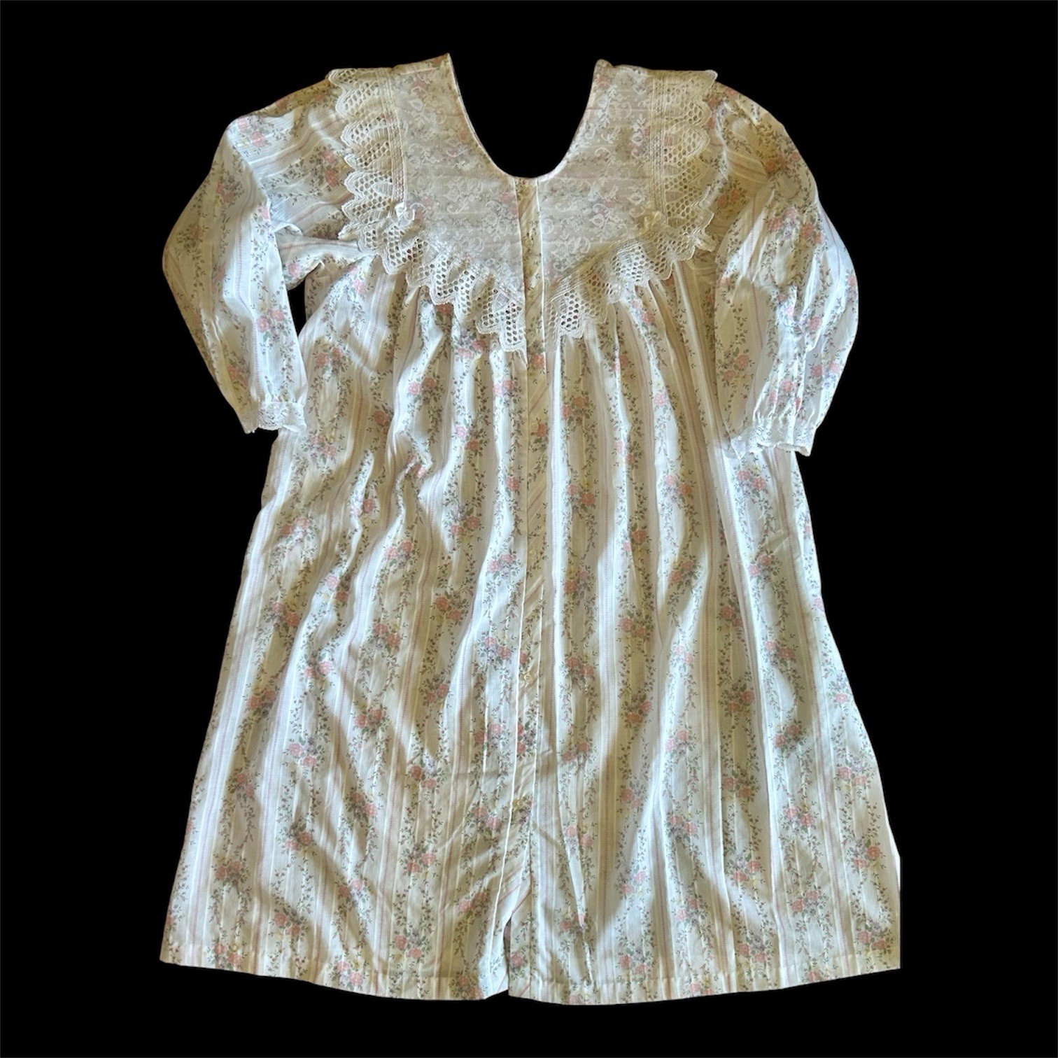 Vintage Brandywine Cottagecore Nap Dress Lace Yoke Cotton Nightgown Prairie USA