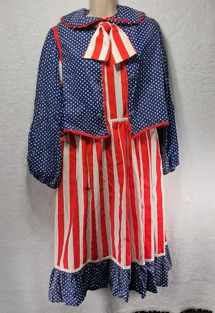 Vintage Handmade Red White And Blue Patriotic Parade Celebration Dress With Vest