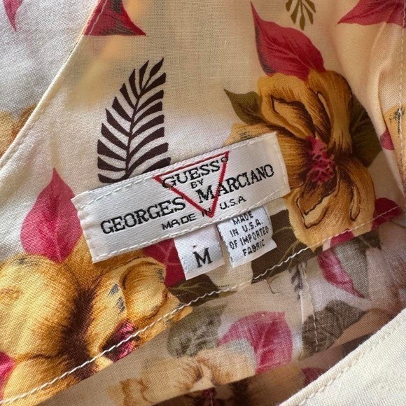 Vintage 80s / 90s Guess by Georges Marciano Floral Mini Dress Pink Cream Yellow