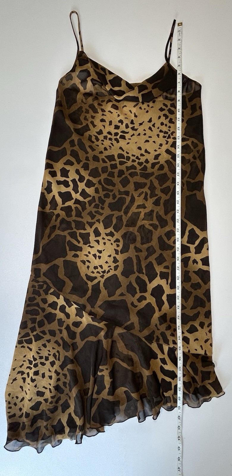 VTG 90s/Y2K Asymmetrical Cowl Neck Sleeveless Animal Print Semi Sheer Dress MED
