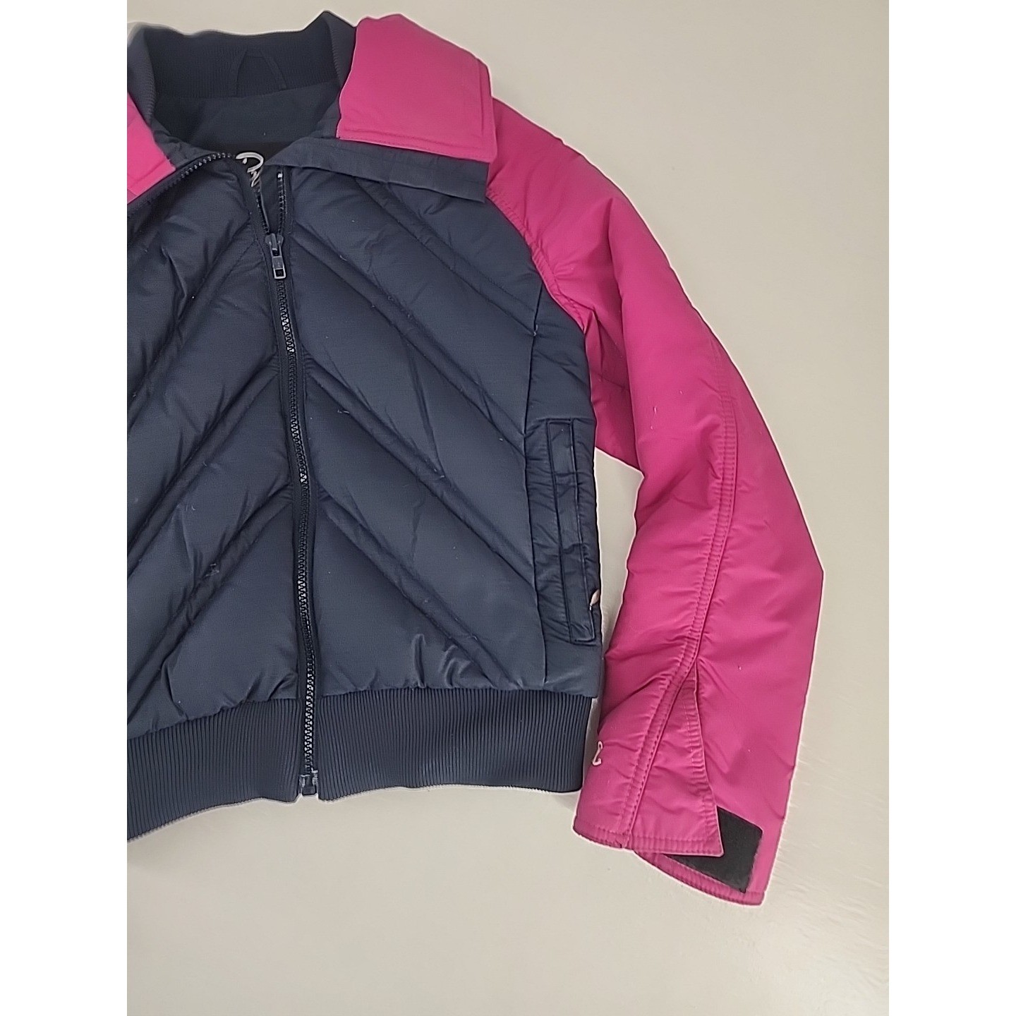Roffe Vintage Navy Pink Quilted Chevron Puffer Ski Jacket Made in USA Womens XS