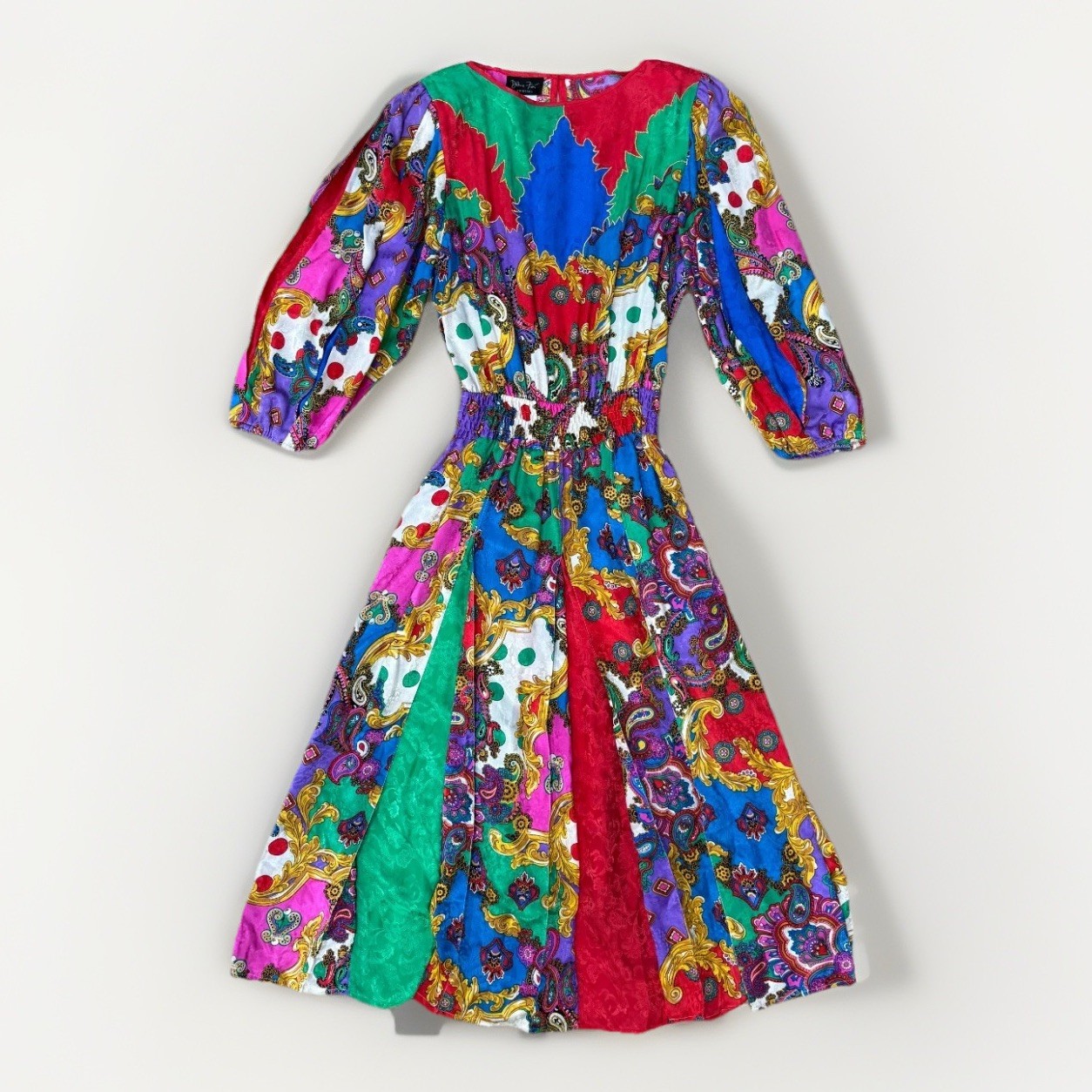 Diane Freis Original Silk Dress Multicolor Baroque Paisley Boho 1980s Vintage