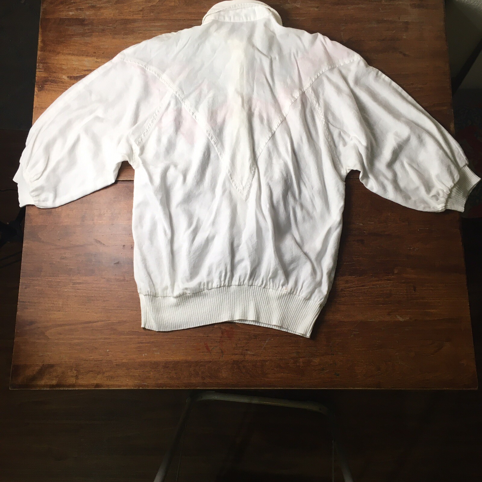 Marc D’alcy White Blouse With Geometric Patches and Beads 1980s Vintage