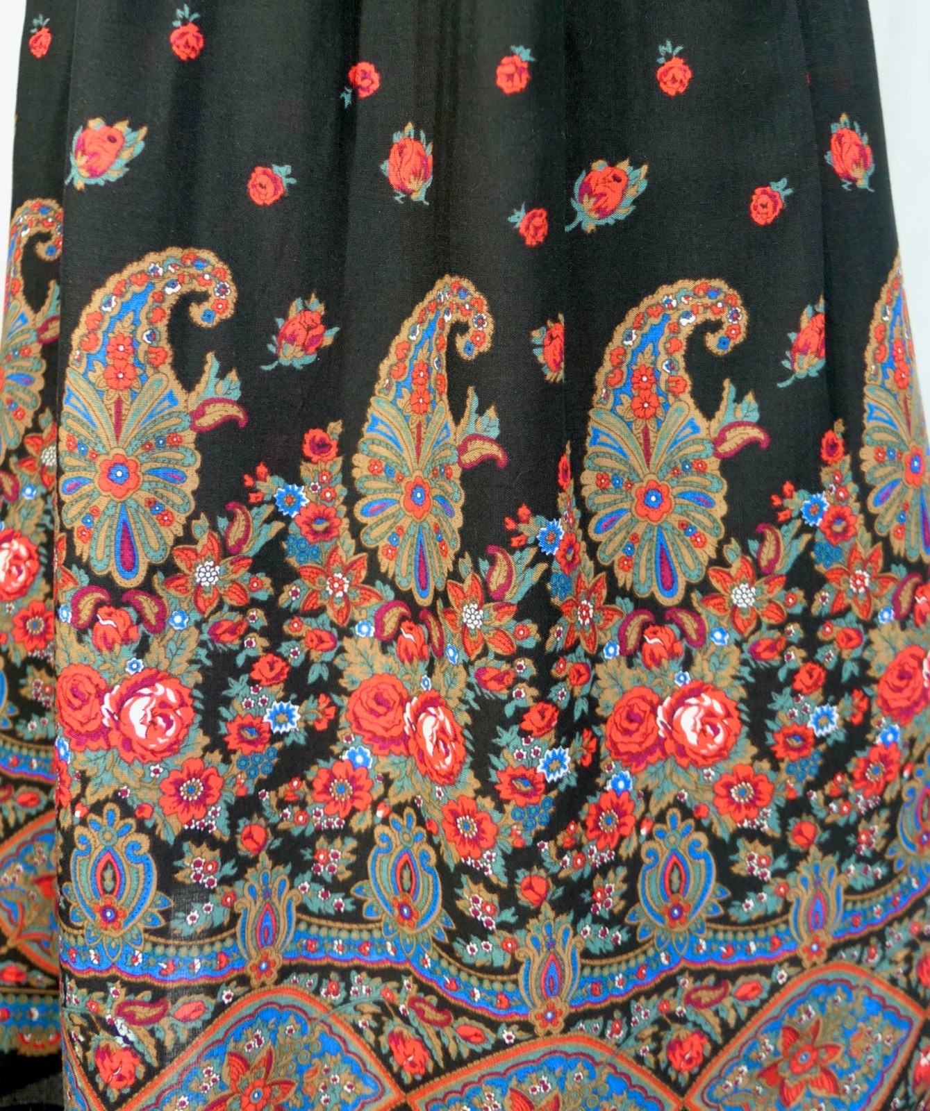 Vintage 70s 80s Boho Roses Paisley Midi Skirt Cotton by Kensington Square S