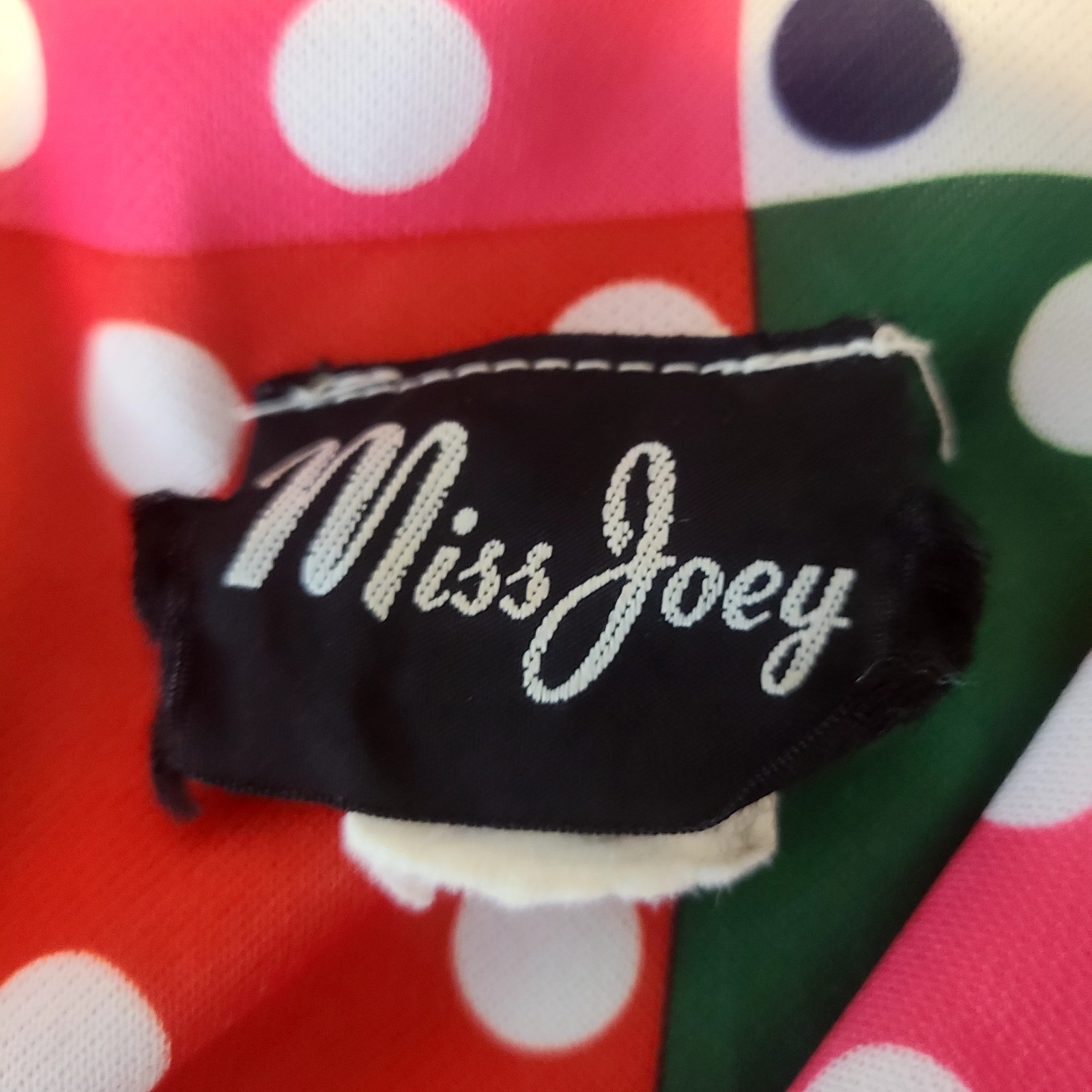 Vintage 70s Miss Joey Polka Dot Patchwork Dress Mod Disco Long Sleeve MCM