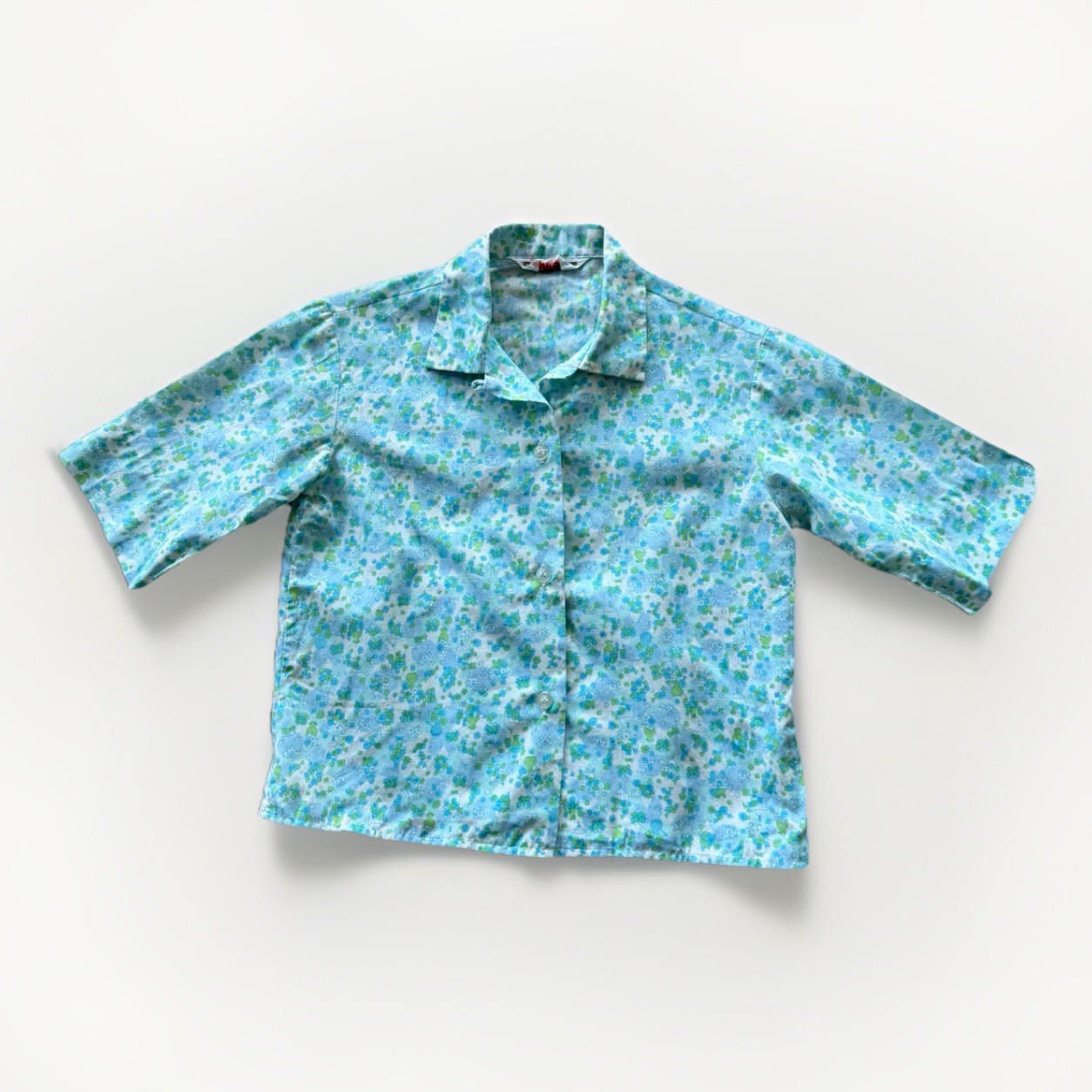 Vintage Permanent Press Floral Button Up Shirt Blue Green Size 10