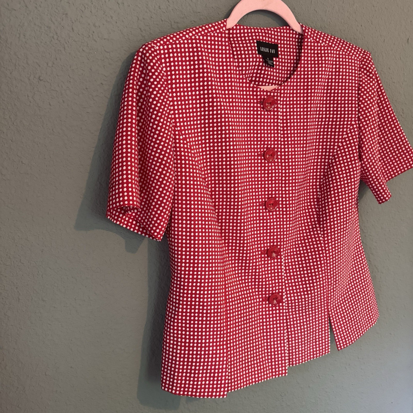 Leslie Fay Vintage 80s Women’s Polka Dot Top Shoulder Pads Classic Timeless M 8