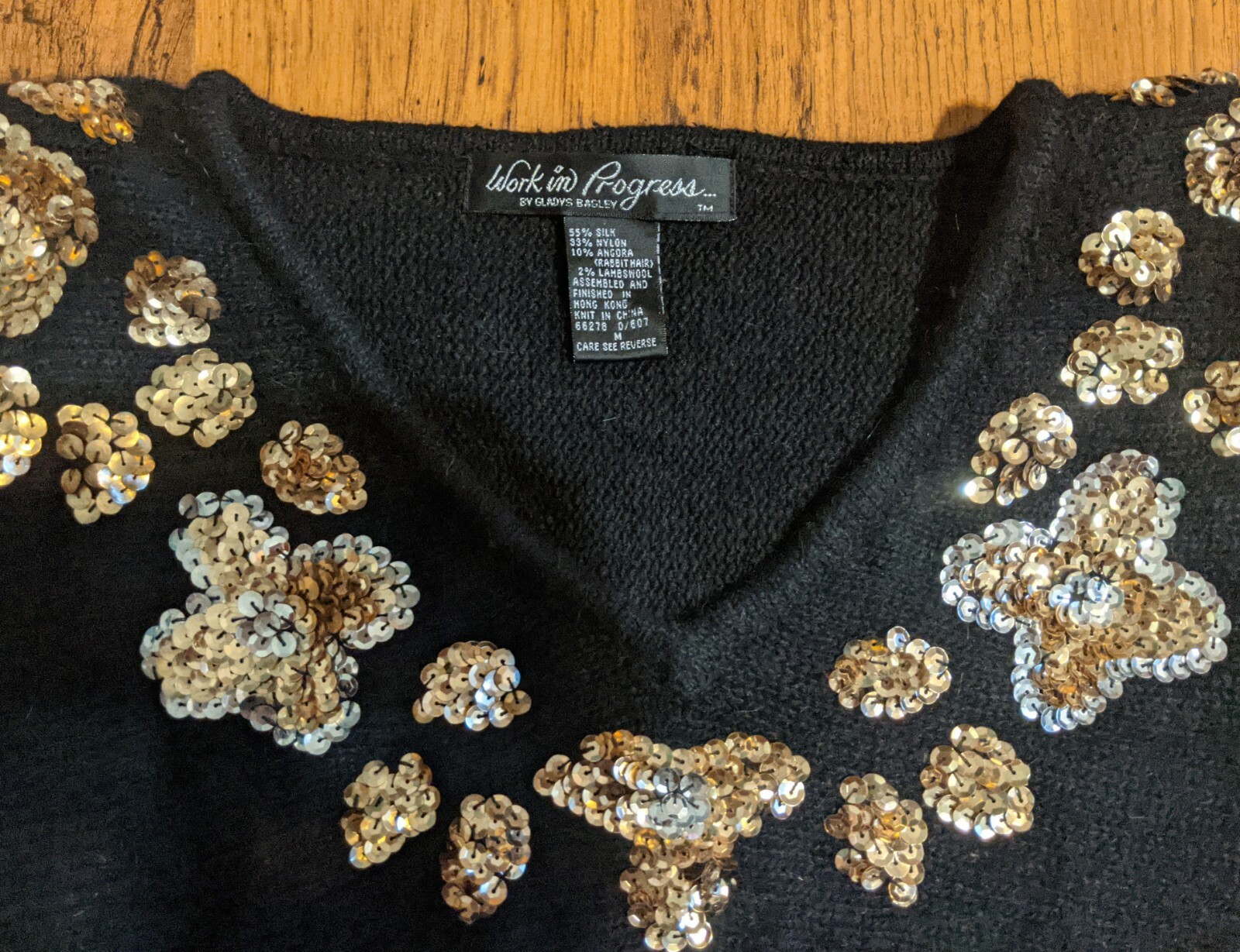 Vtg 1980s Work In Progress Sequin Sweater Gladys Bagley Glam Rock Silk Angora M
