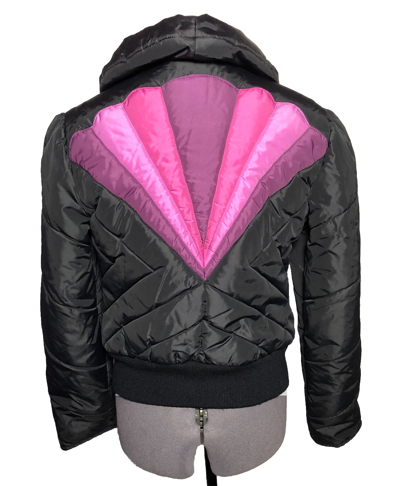 Vtg 70s 80s Snuggler Ski Jacket Black Pink Purple Fan Back Puffer Hong Kong S