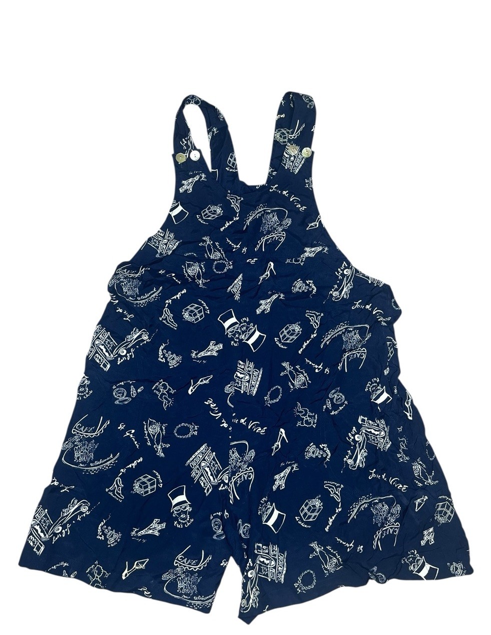 Vintage 90s Y2K Express Paris French Print Romper Overalls Blue Medium Whimsical