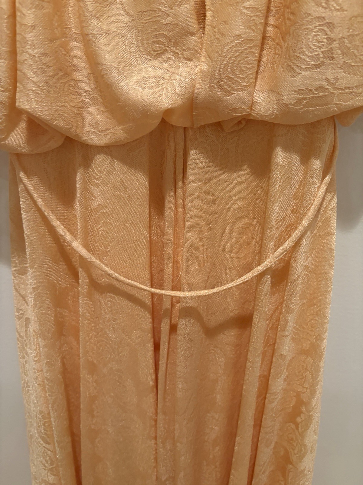 Vtg 70s-80’s Gold Rose Overlay Blouson Maxi Dress Floral Prairie Romantic
