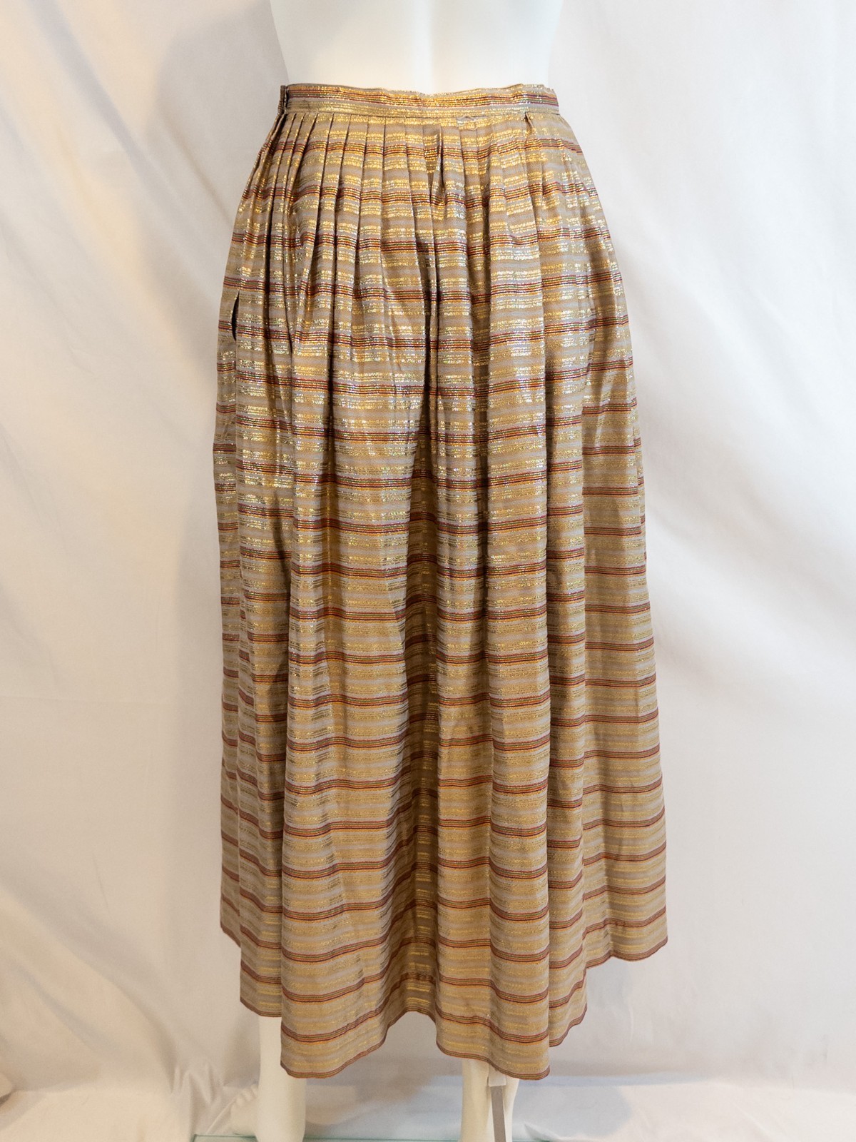 1970s A-Line Woven Silk Skirt with Gold Lurex Thread