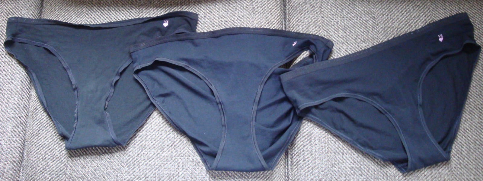 Lot of 3 Victoria’s Secret XL Vintage Black Cotton Logo Waist Bikini & Hiphugger
