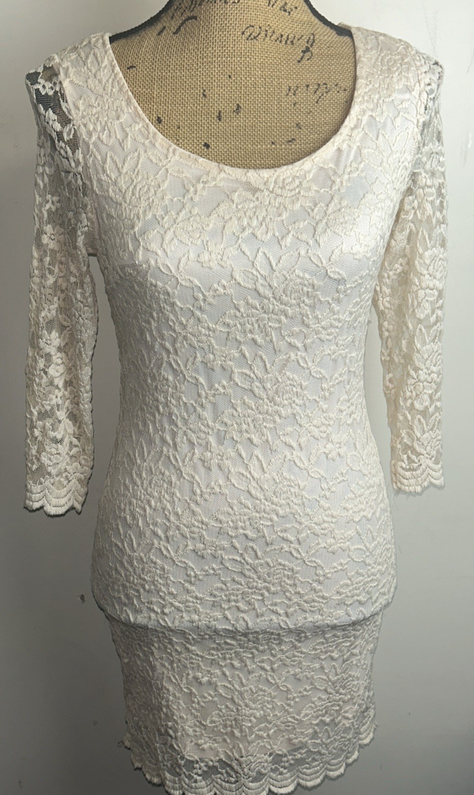 Miracle Vintage 90s Womens Sz 10 Dress Lace Overlay Stretch Sheer 3/4 Sleeve VGC