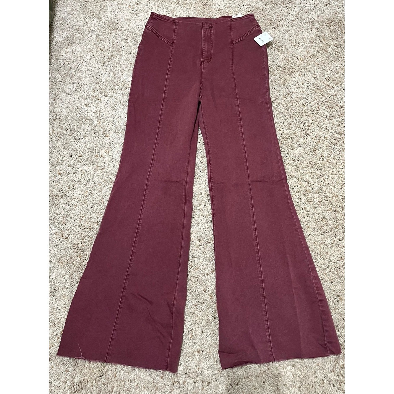 NWT We the Free CRVY Wild Honey High Rise Flare Leg Pants in Wine Size 30