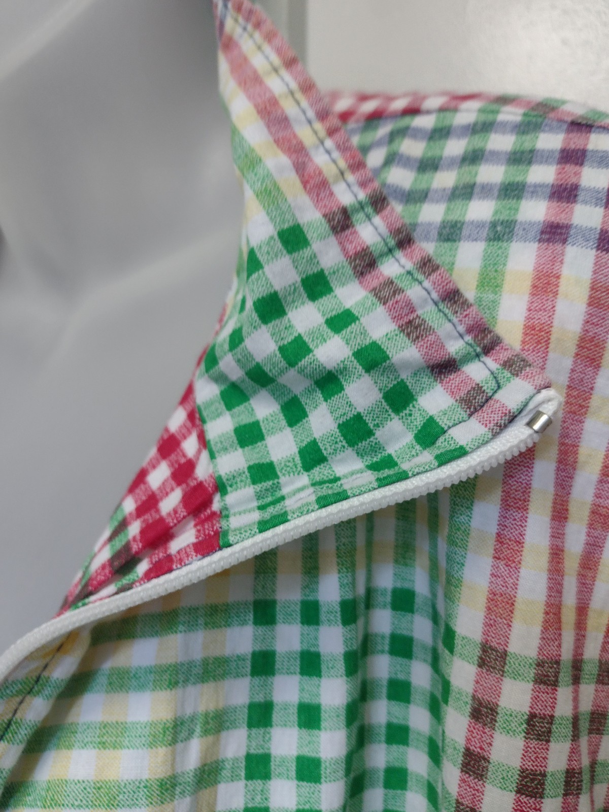Vintage Adolfo Sport Colorblock Jacket XL Geometric Gingham Zip Memphis 80s