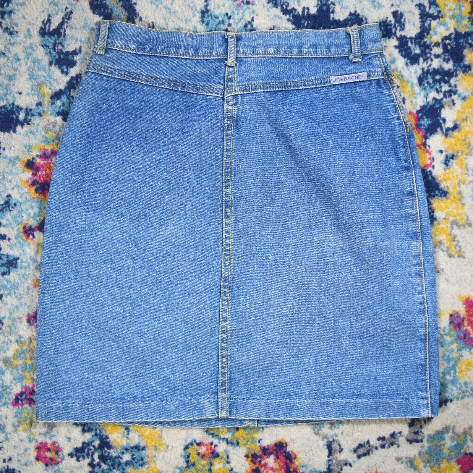 Vintage Jordache Jeans Skirt 27-28 x 19 80s 2 Tone Blue Gray Pocket Detail cute