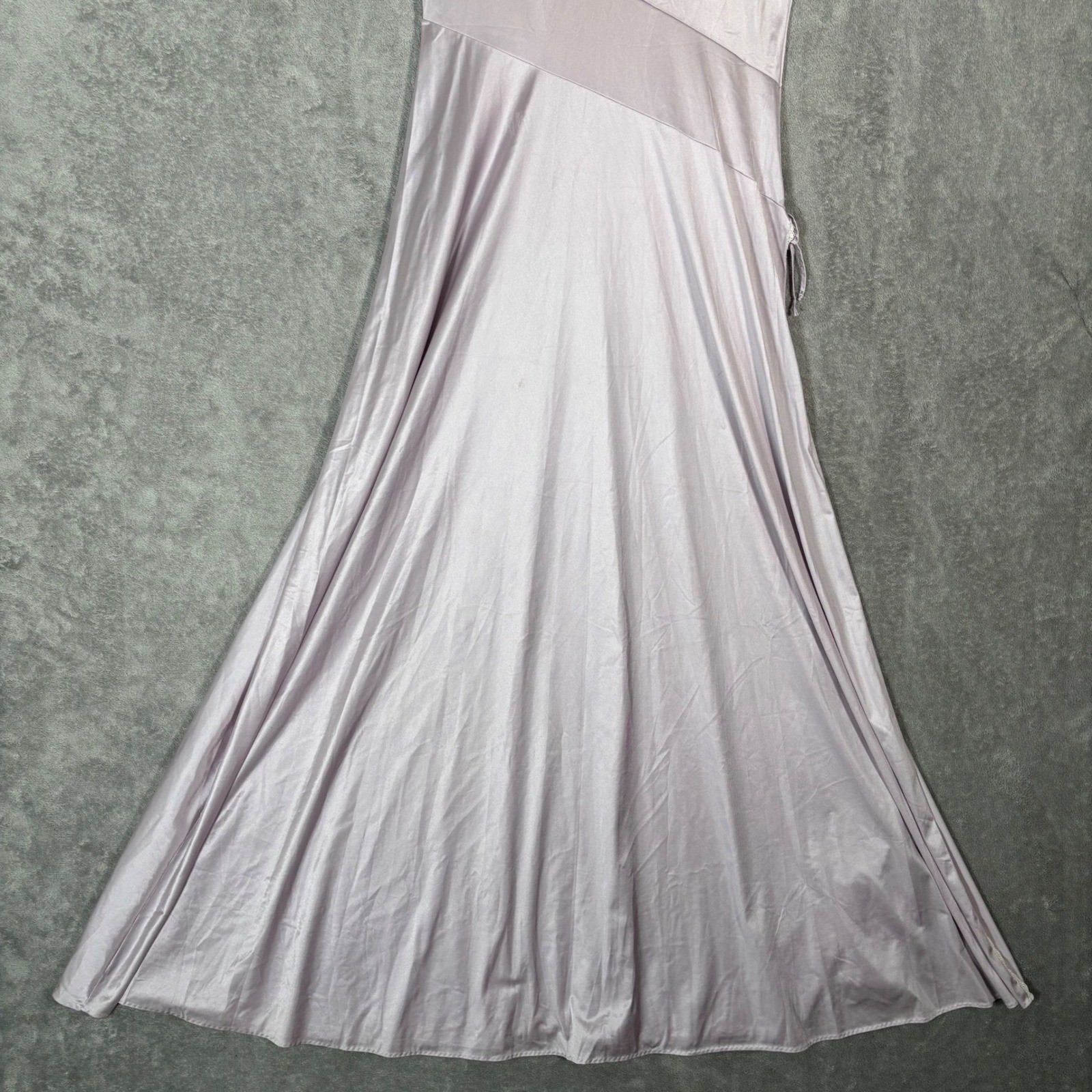 Vintage Lavender Satin Maxi Slip Dress Lace Trim Purple Ethereal Dainty Size S
