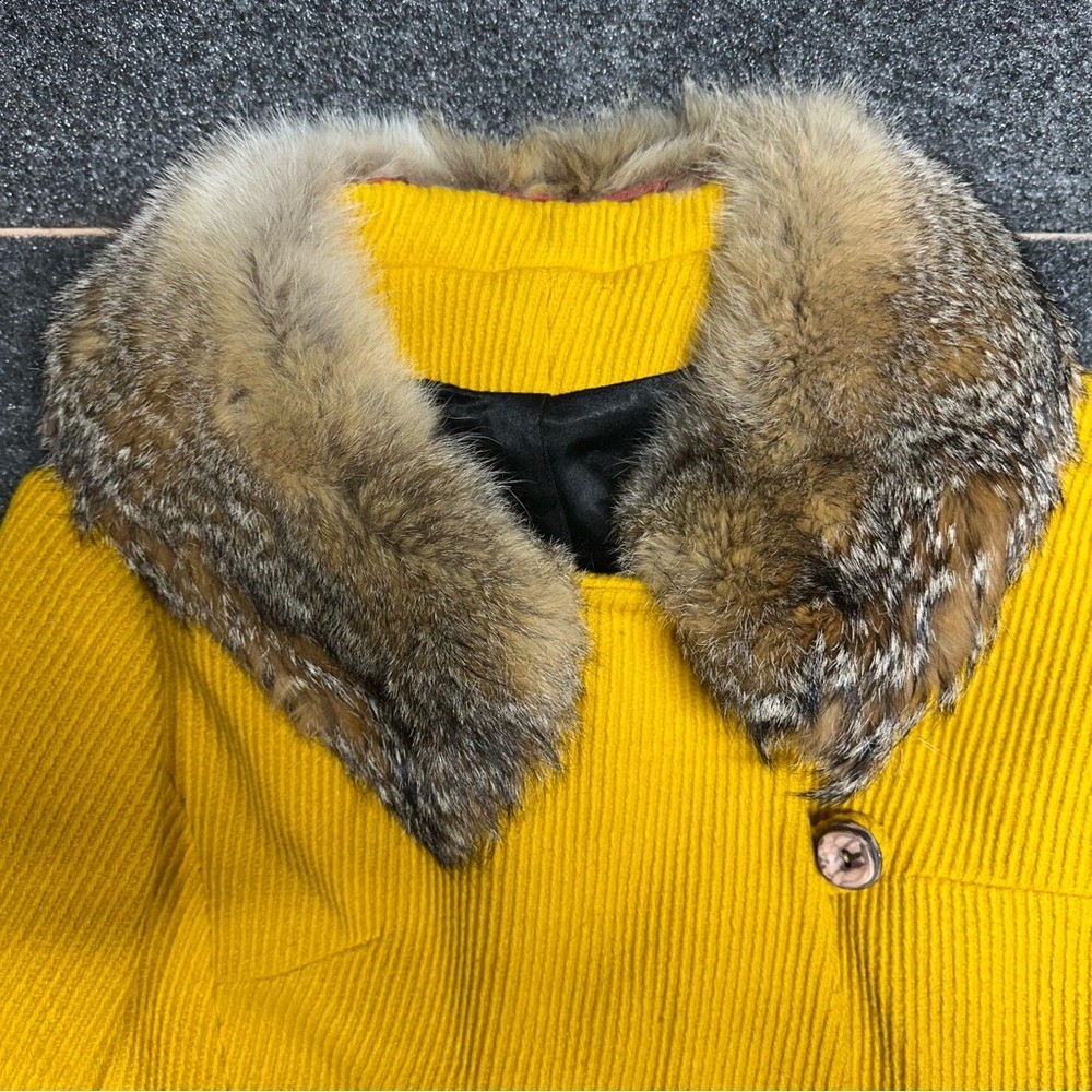 Vintage 60s Yellow Wool Coat Real Fur Collar Cuffs ILGWU Union Made Twee 1960s