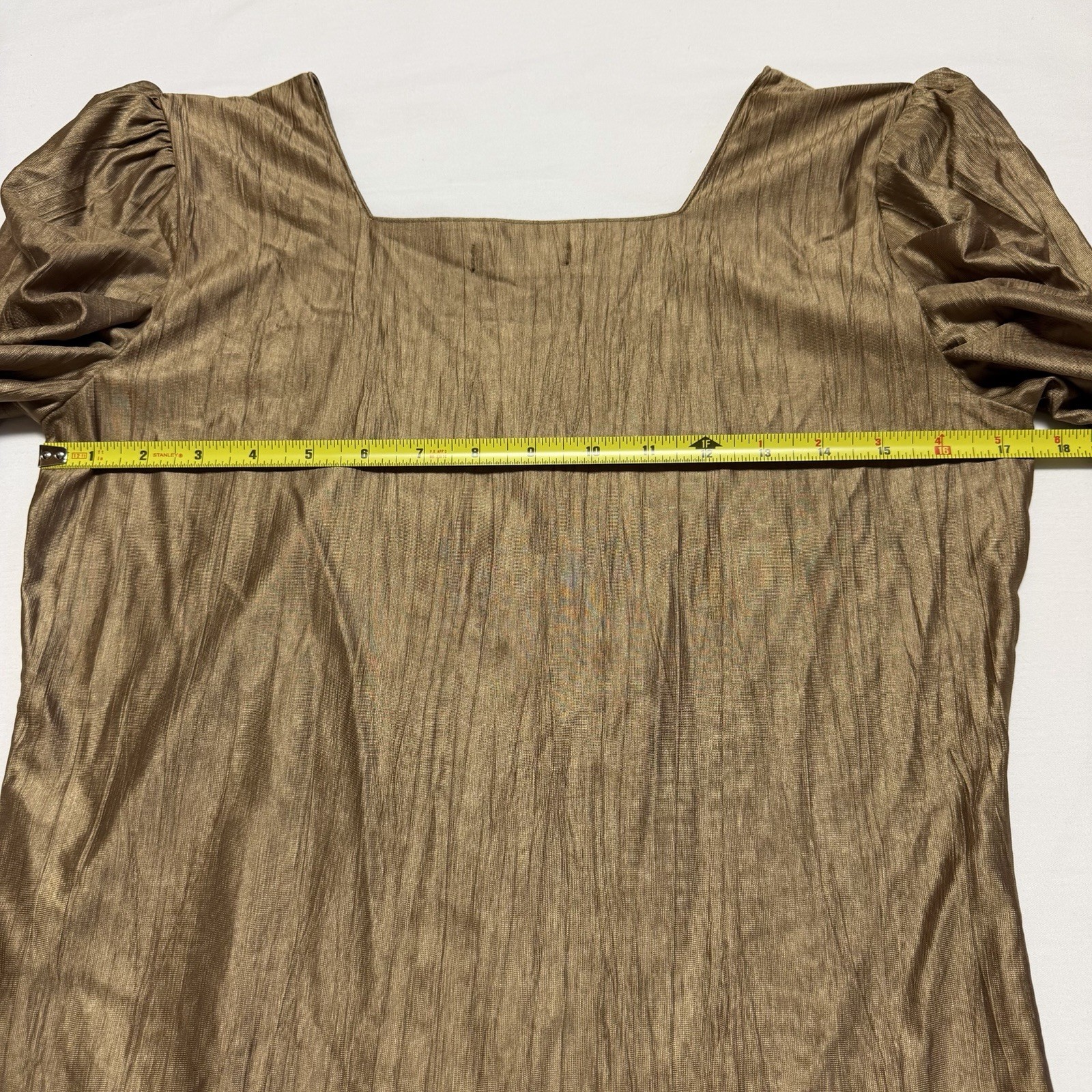 Vintage 90s Made in Japan CREA Bronze Gold Micro Pleated Metallic Top Blouse S/M