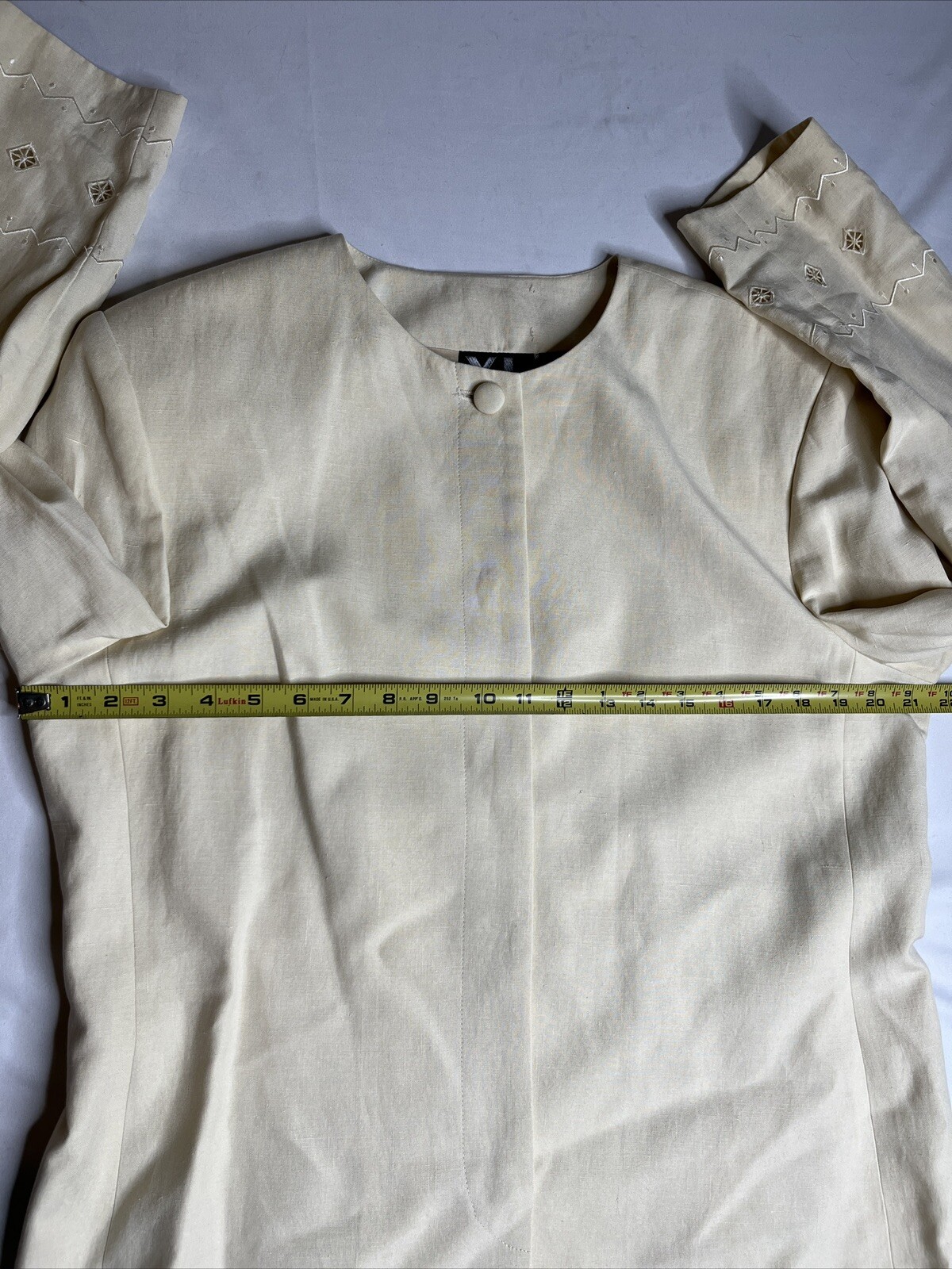 YL By Yair Women’s Cream Blazer Skirt Set W/ Stitching Padded Shoulders Size 12