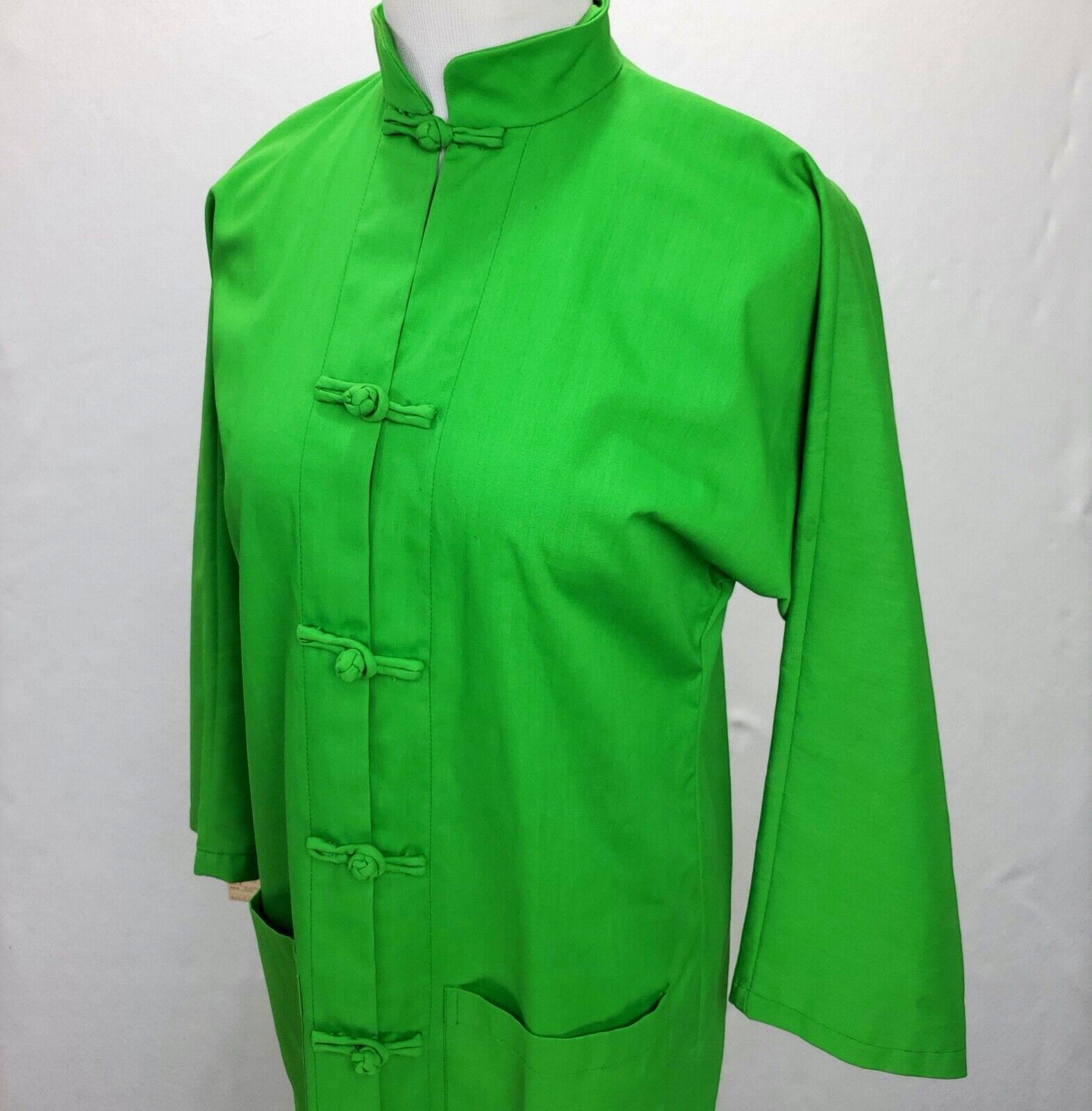 Vintage (Original Tags) GUMPS SF Lime Green Hostess Kaftan w/Frog Buttons Sz 8