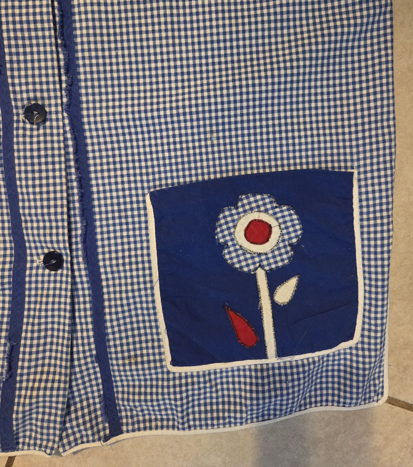 Vtg 70s Tunic Smock Gingham Flower Pockets Artistic Creation Buttons Front Small
