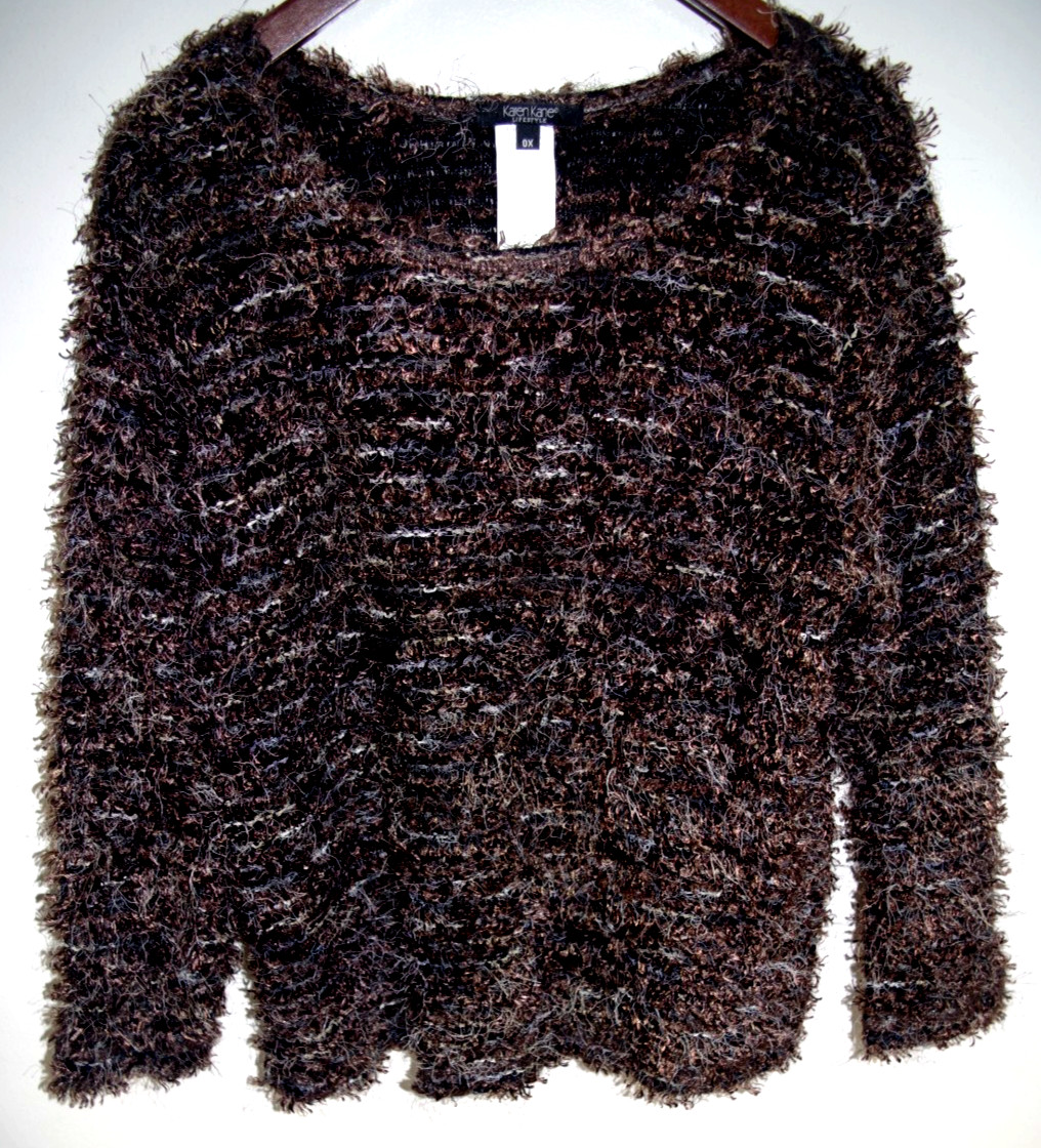 R6 – Karen Kane Lifestyle Brown & Beige Hairy Shag SWEATER OX 14-16 Pullover