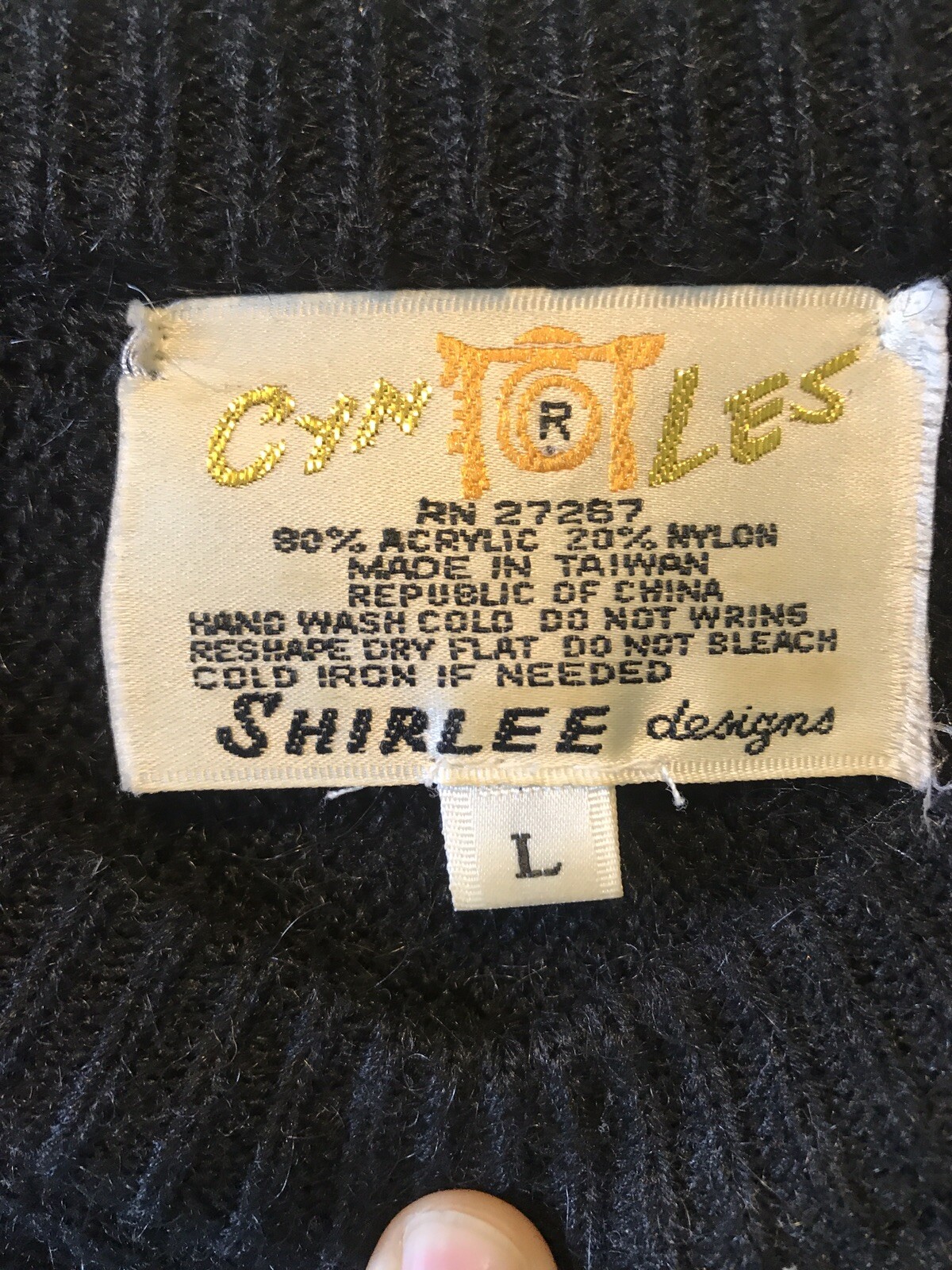 True Vintage 1980s Cyn Les Shirlee Designs Black Beaded Batwing Sweater Large