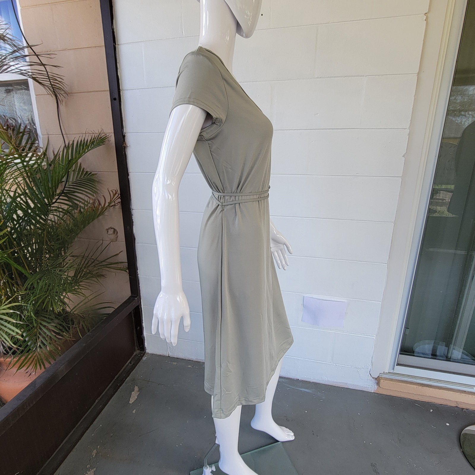 Vintage 90’s La Belle T-Shirt Dress Sage Green Short-sleeved V-neck Women Size L