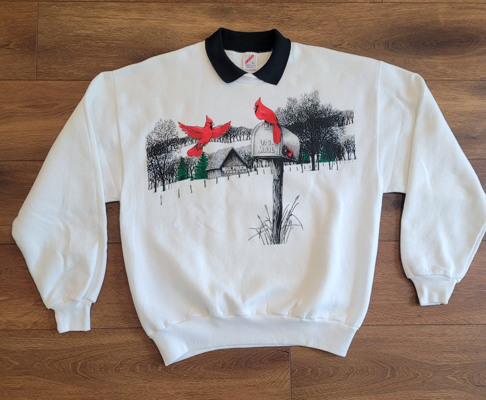 US Mail Sweatshirt L Cardinal Birds TOBACCO BARN Deer Jerzees USA US Mail Pouch
