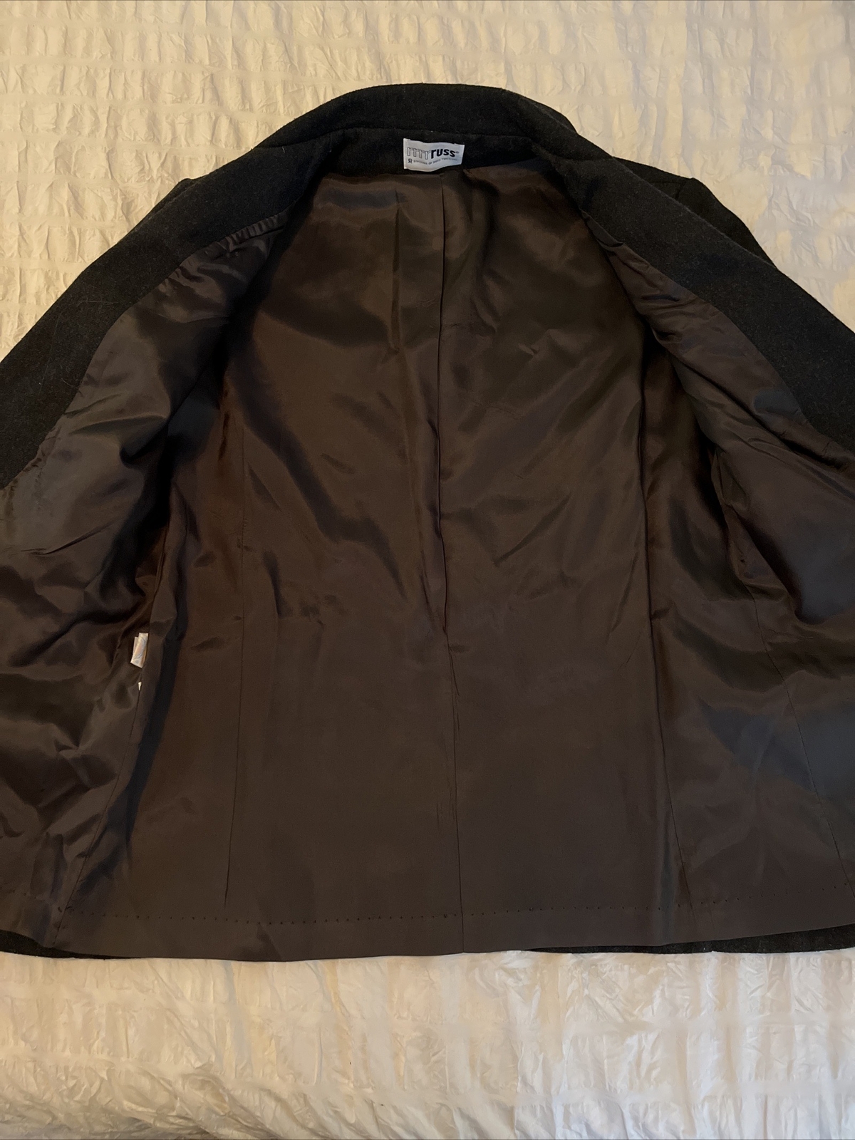 VINTAGE RRRRuss WOOL Dark Gray Lined Blazer USA Union Made Size M/L