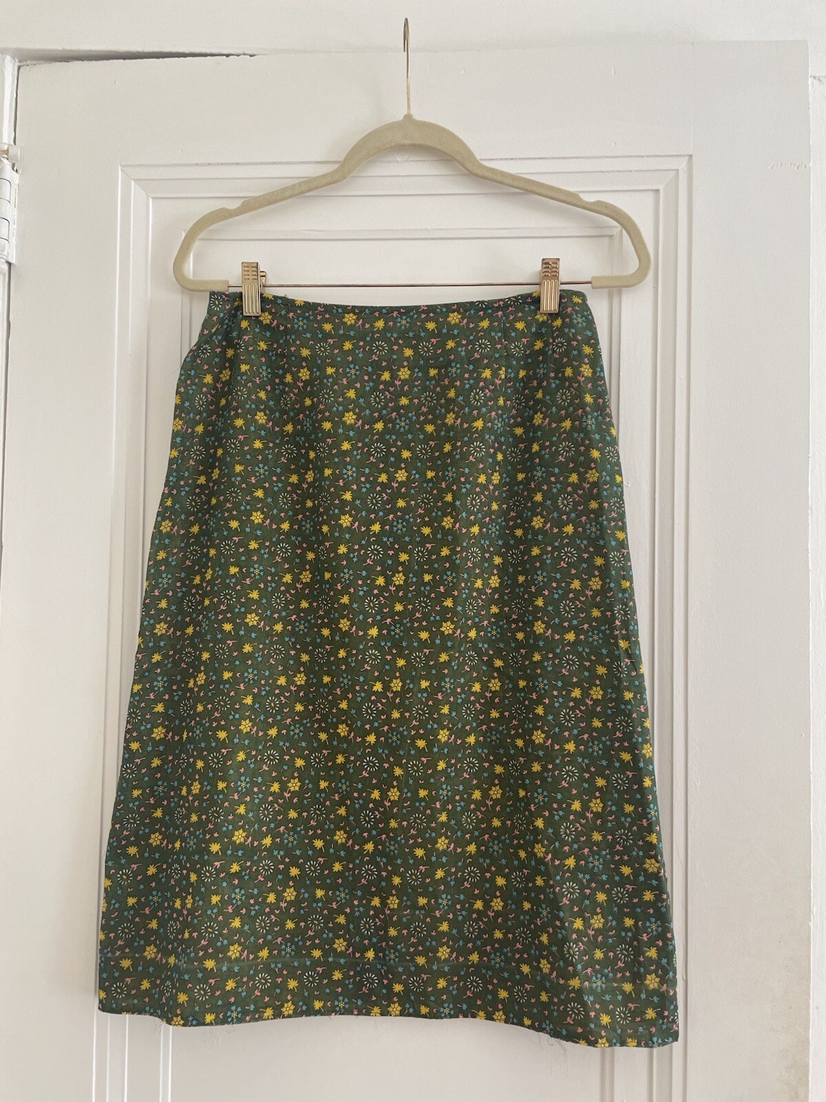 Vintage 60s “Century Of Boston” Wool Boho Groovy Printed Midi Skirt S/M