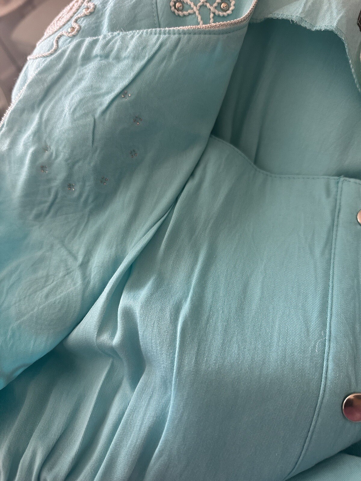 Vintage 80s 90s Teal One Piece Embroidered Tassel Fringe Jumpsuit Jacket Pants