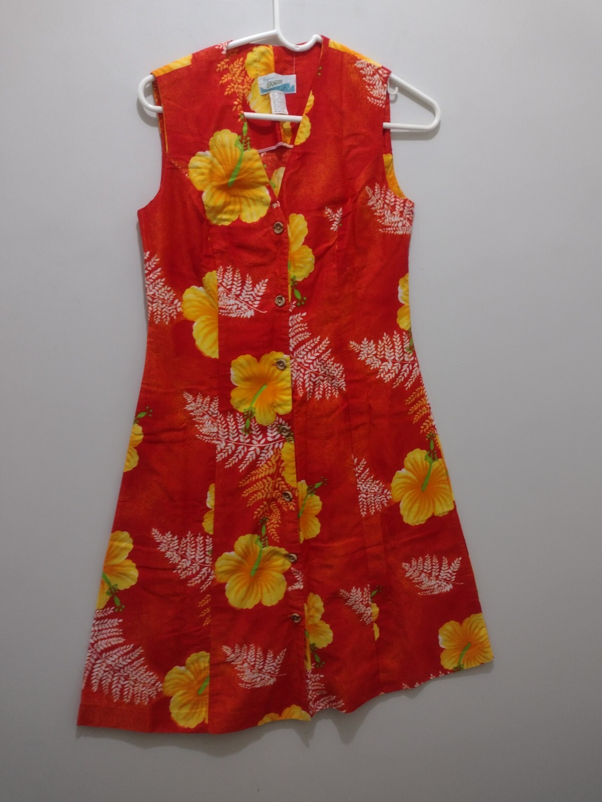 Vintage Pennys Hawaii Womens Dress 70s Red Hawaiian Floral Spring Buttons Cruise
