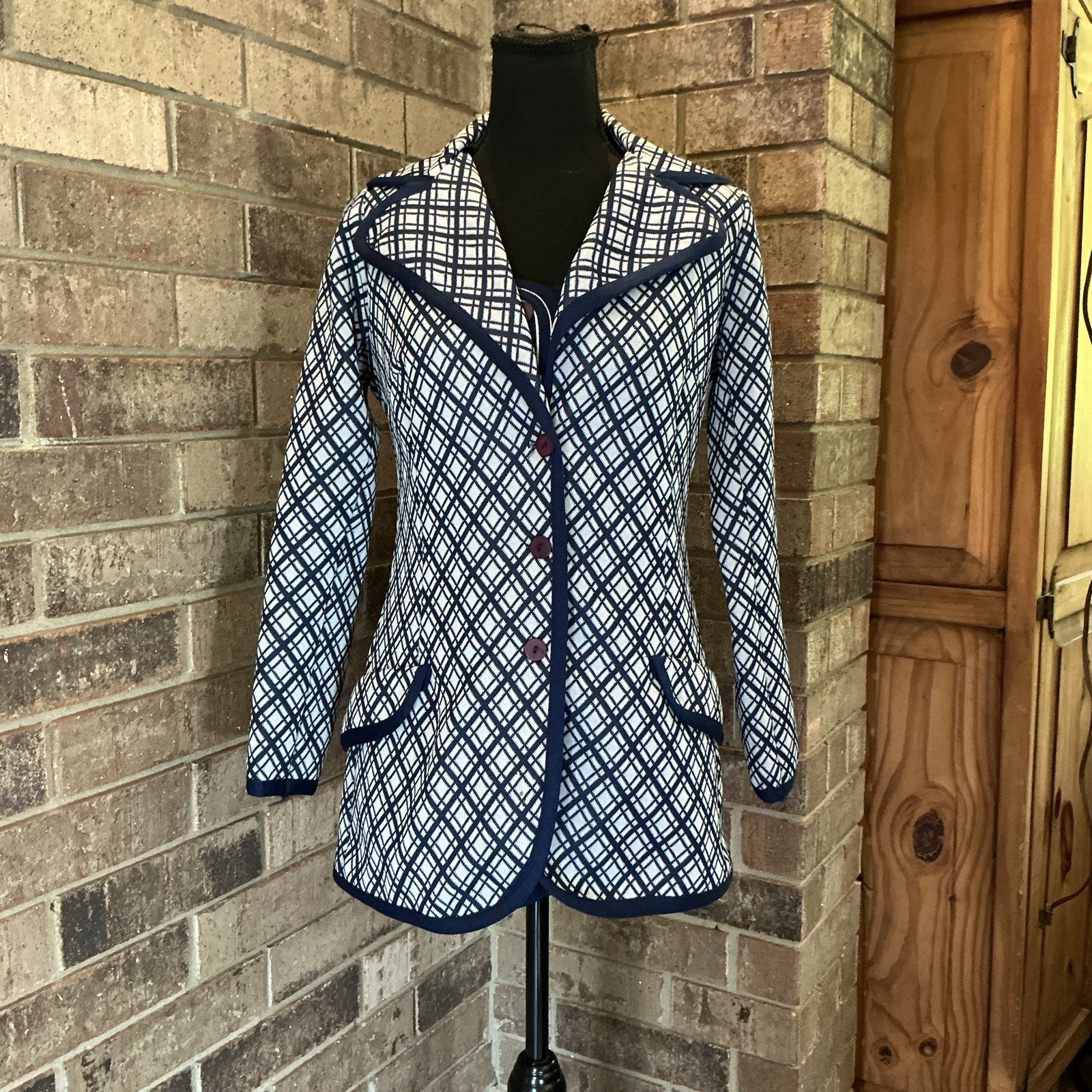 Vintage JCPenney Fashions 2-Pc Set Plaid Jacket & Navy Vest Dress Size 10 #63F4