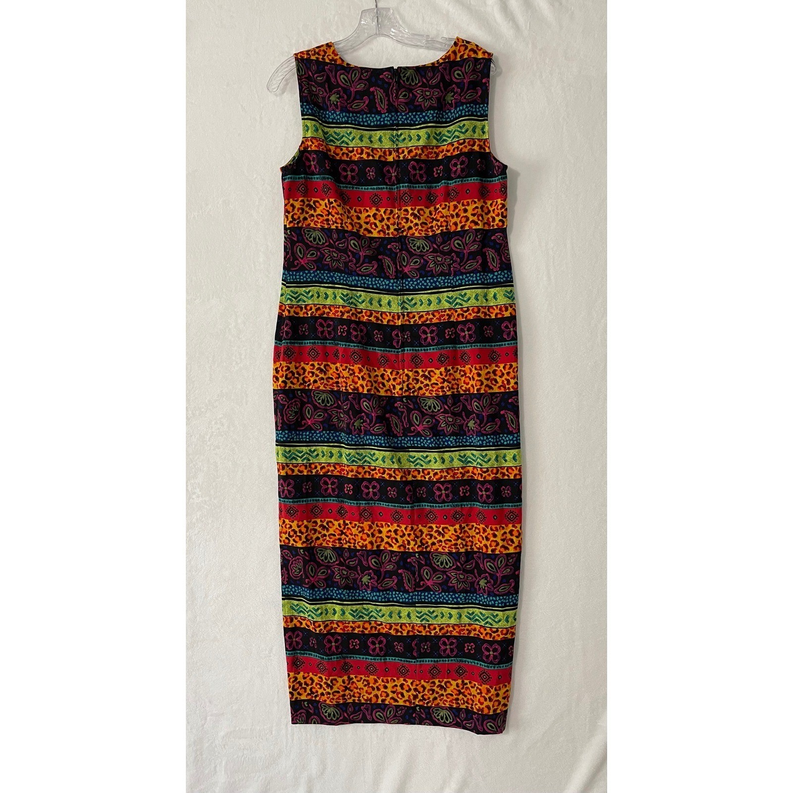 Sag Harbor Dress Womens 12 Vintage 90s Maxi Leopard Floral Mixed Media