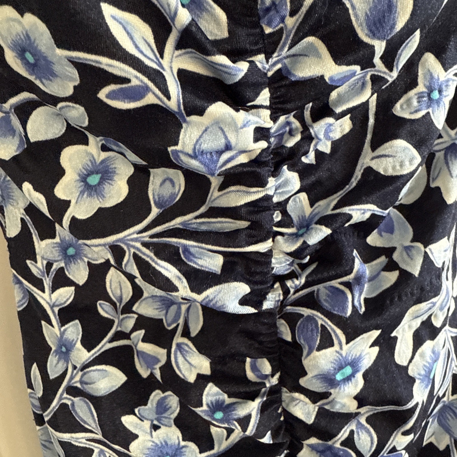 Vtg Maxine Of Hollywood Swimsuit 10 Navy Floral Ruching