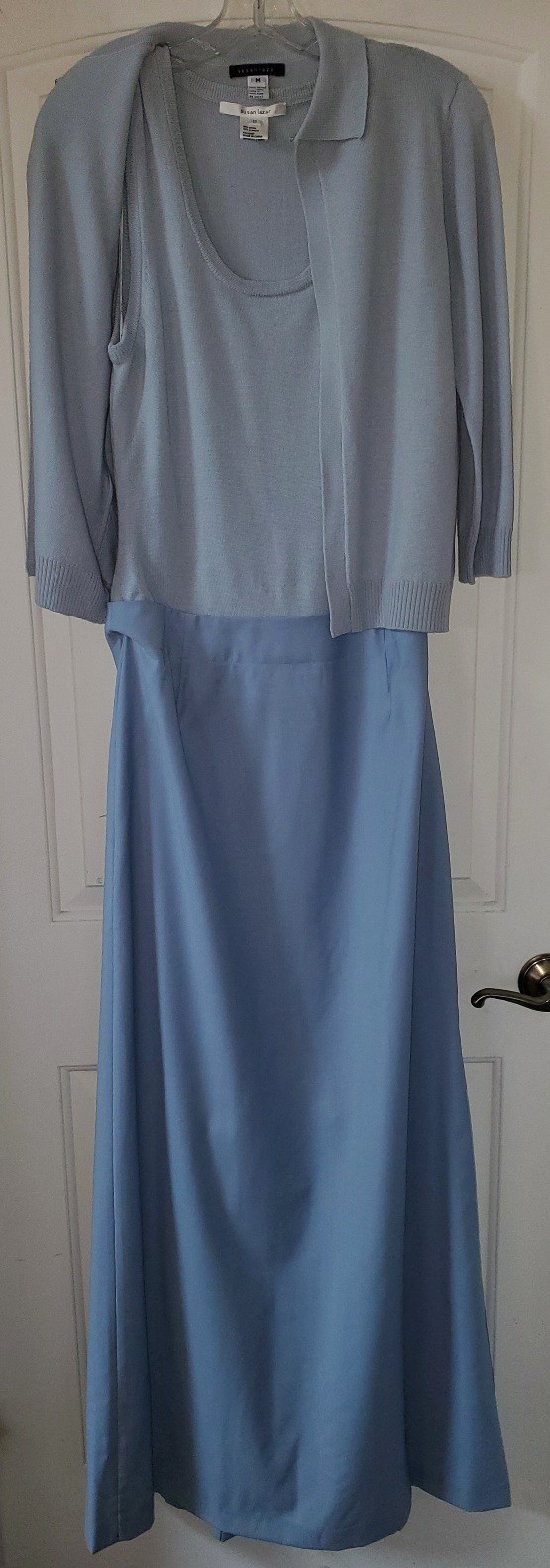 L@@K! Vintage SUSAN LAZAR Ice Blue Long tank Gown w/Matching Sweater 12 M EPOC!