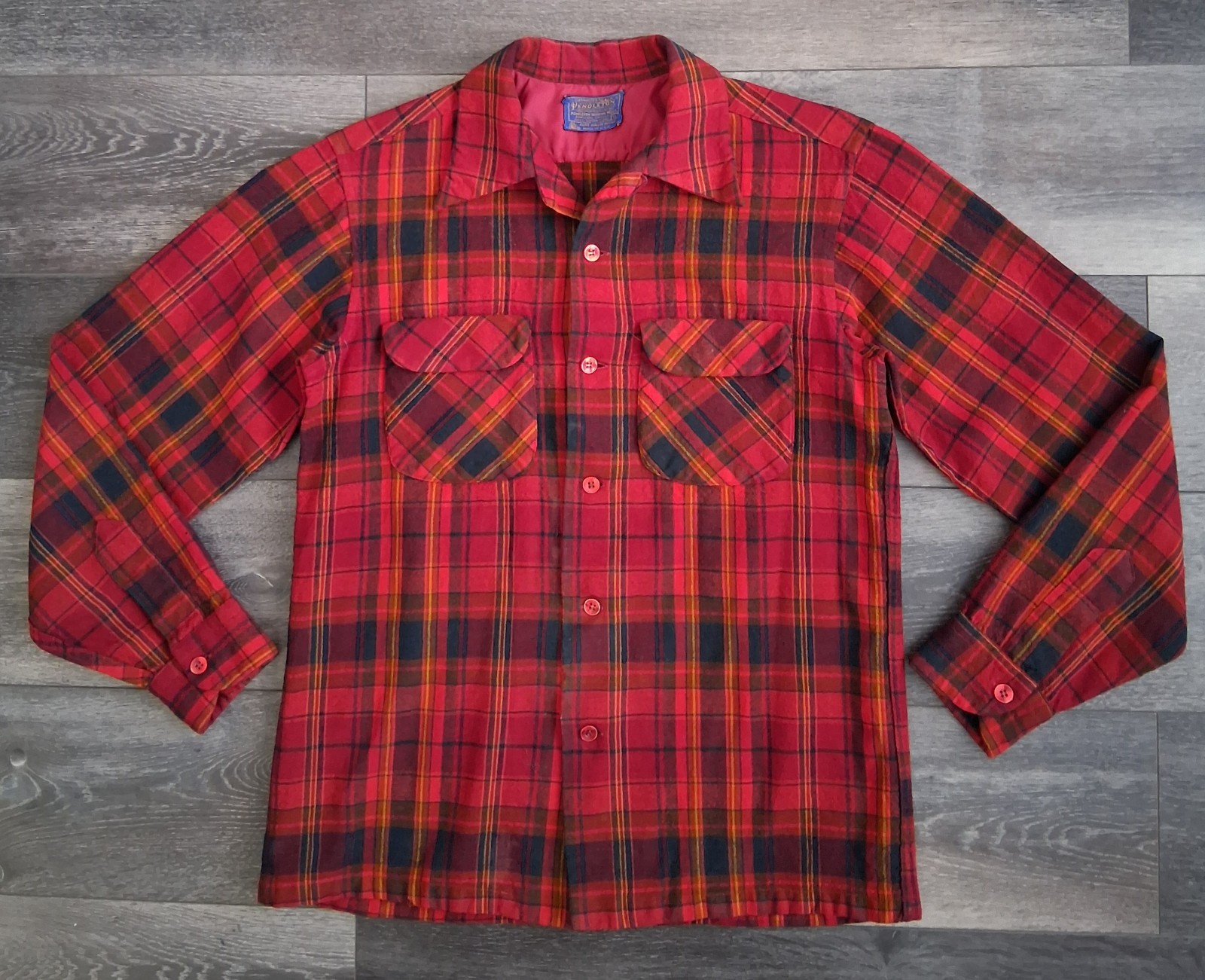 Vintage Pendleton Wool Tartan Plaid Flannel Shirt Red Blue Womans Size XL