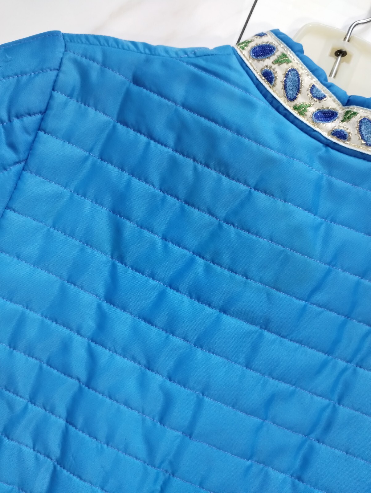 Loungewear Lingere Bathrobe Dressing Gown Quilted Satin? S Trim blue Pockets